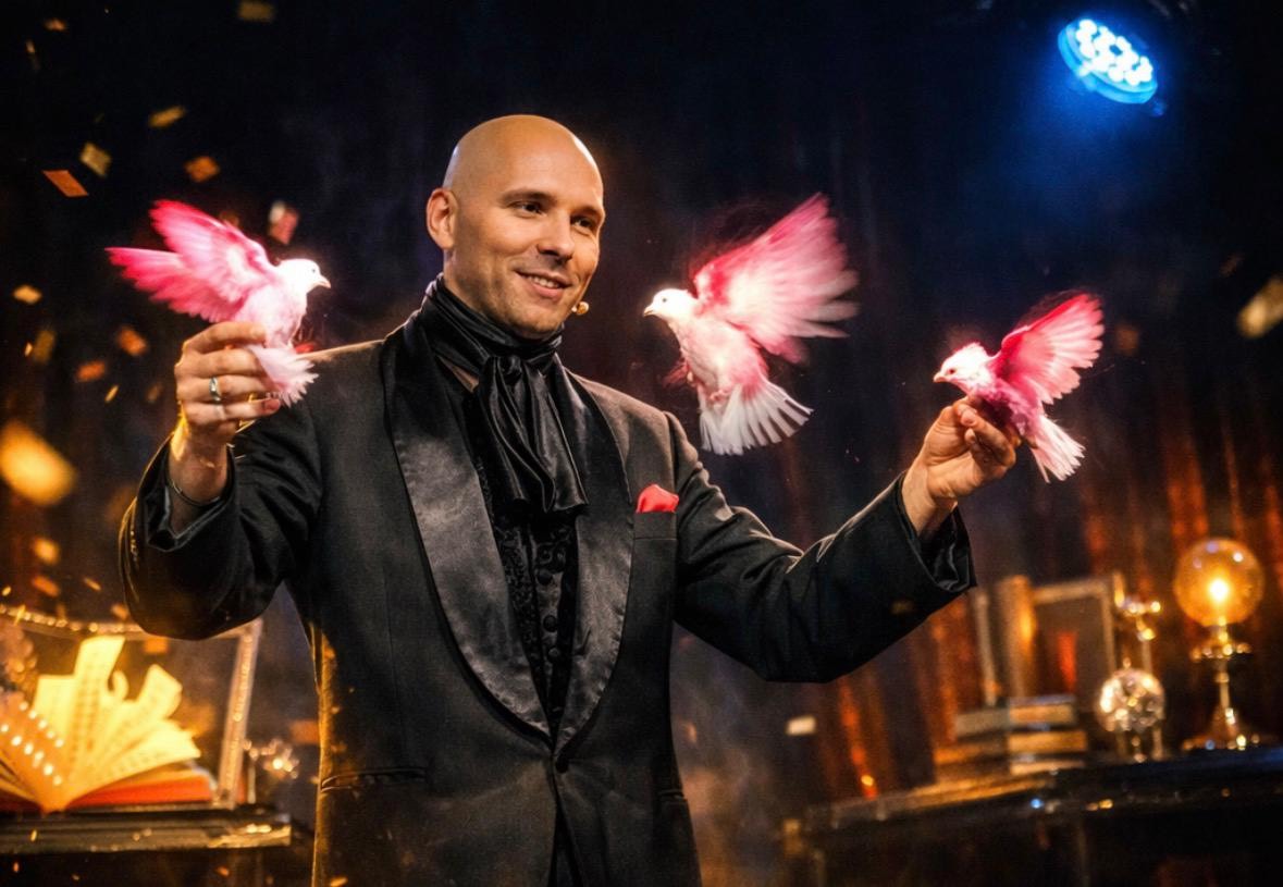 spettacolo di magia con colombe per carnevale nelle scuole