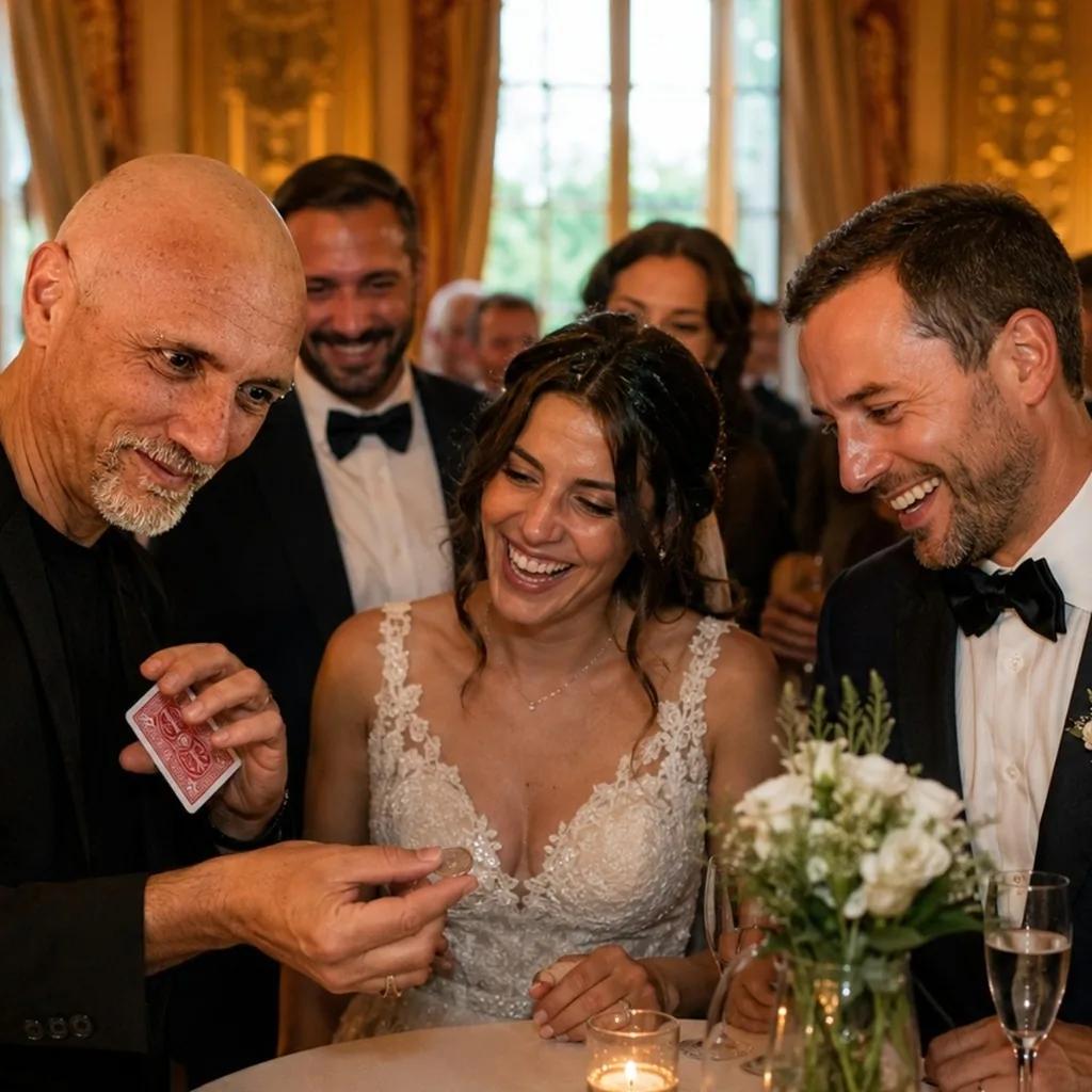 Mago spettacoli matrimoni magia al tavolo degli invitati