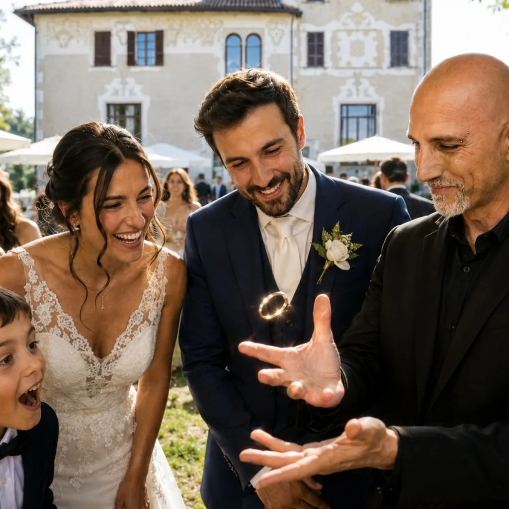 Mago spettacoli matrimoni magia dorata al ricevimento