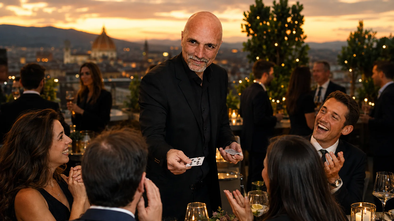 Spettacolo di magia sul palco durante un evento aziendale