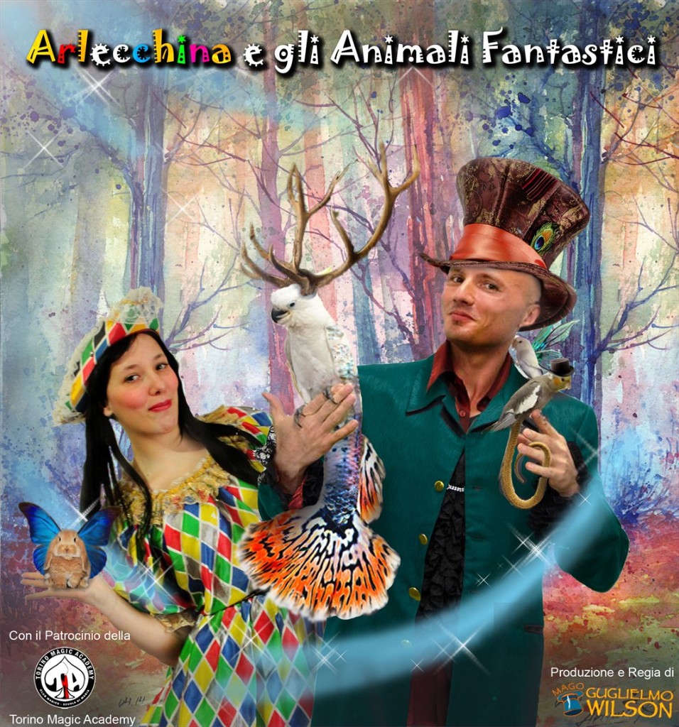 Locandina dello spettacolo Arlecchina e gli Animali Fantastici di Guglielmo Wilson