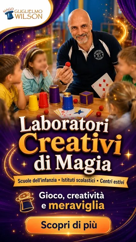 Guglielmo Wilson durante un laboratorio creativo di magia