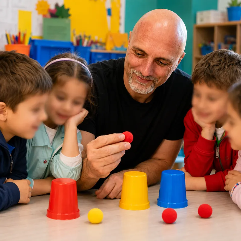 Bambini protagonisti durante un laboratorio creativo di magia con Guglielmo Wilson